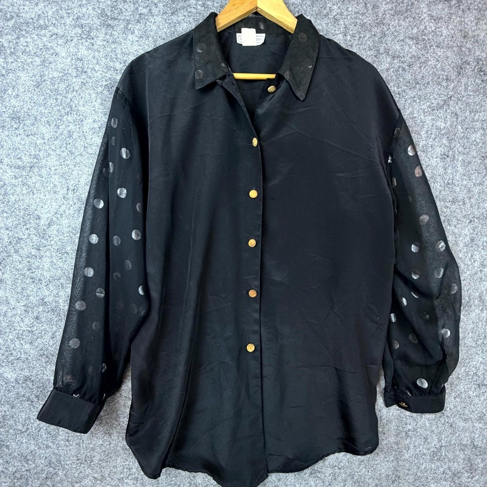 Vintage Impressions‎ of California Secretary Blouse Womens 12 Black Sheer Sleeve